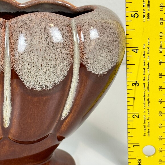 Vintage Aborn California H-6 Mid-century Brown Ceramic Pottery Fan Vase - Picture 9 of 10